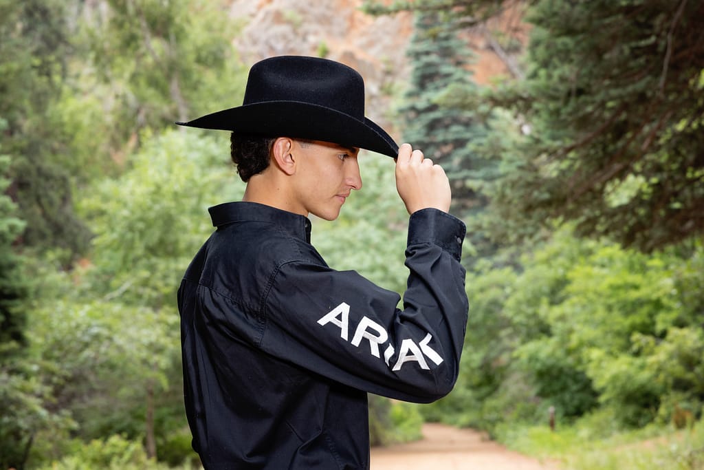senior portrait at N Cheyenne Canyon cowboy profile Rampart High School